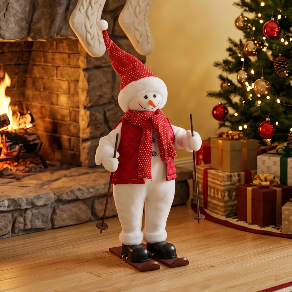 HOMCOM Singing and Skiing Santa Claus with Ski Board and Poles Christmas Decoration 2ft Image 4