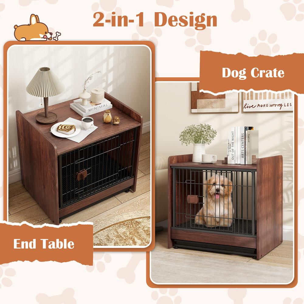 Costway Indoor Furniture Dog Crate with Removable Tray Image 5
