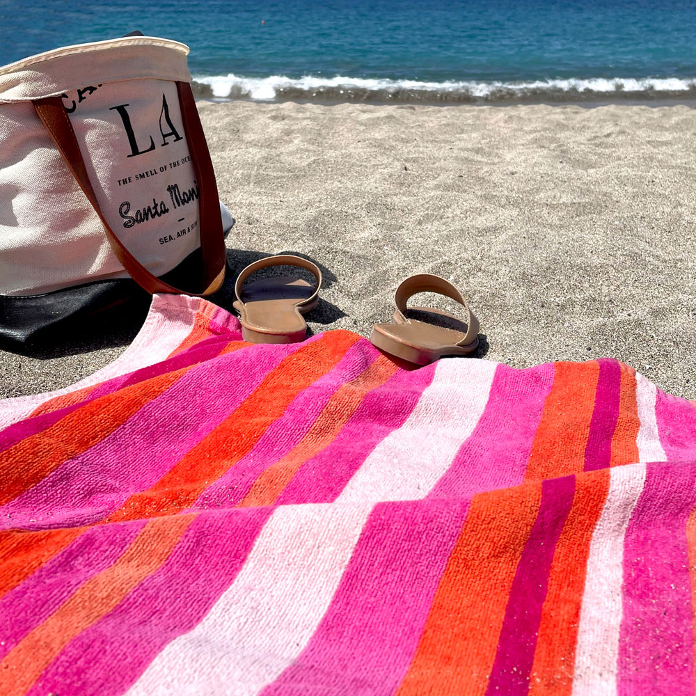 Allure Bath Fashions Velour Supersoft Pink Stripe Beach Towel Image 2