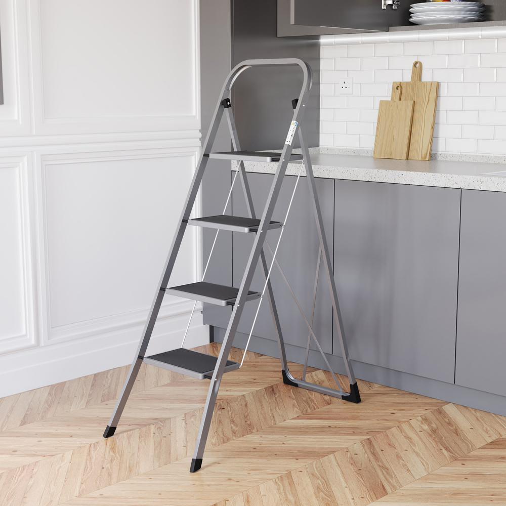 Home Vida 4 Step Grey Ladder with Anti Slip Mat Image 2