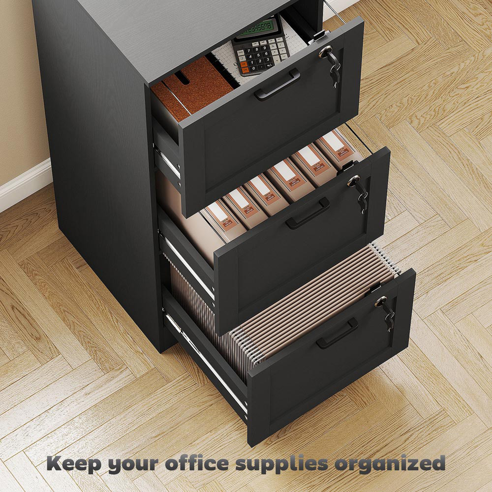 Portland 3 Drawer Black Lockable Filing Cabinet with Keys Image 7