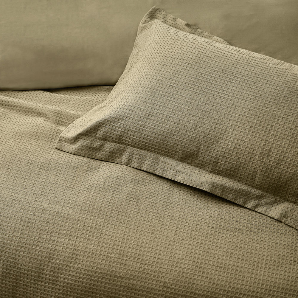 Yard King Size Olive Waffle Duvet Set Image 2