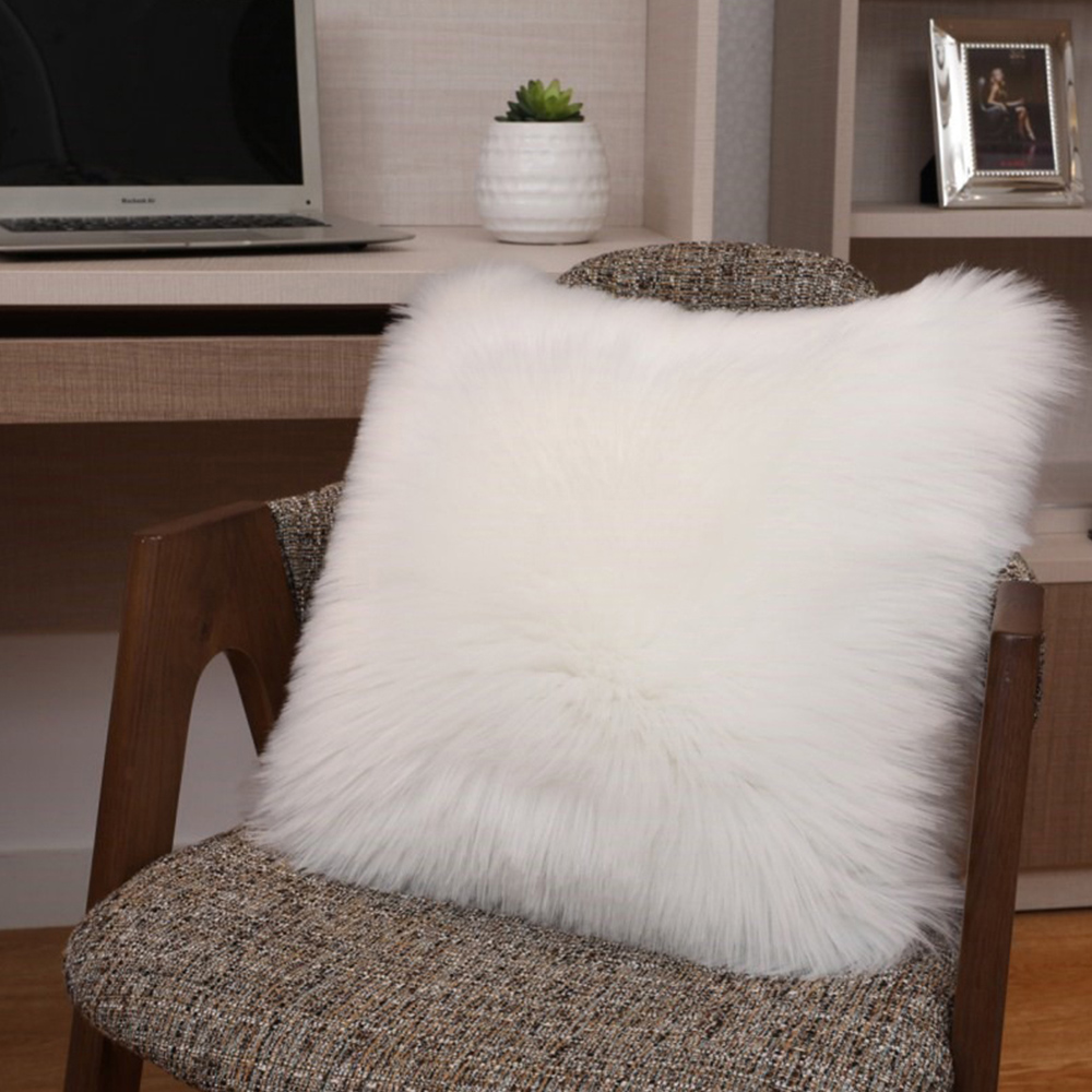Living and Home White Fluffy Faux Fur Cushion Cover 50 x 50cm Image 3