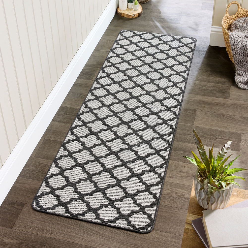 My Mat Charcoal Moroccan Tile Stain Resistant Runner 67 x 200cm Image 2