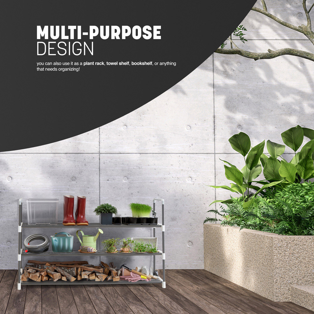 Keplin 3 Shelf Grey Metal Shoe Rack Image 3