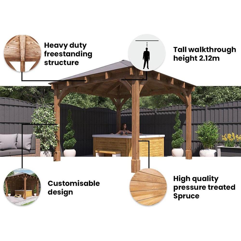 Dunster House Leviathan 3 x 3m Brown Heavy Duty Hot Tub Shelter Garden Gazebo with Roof Shingles Image 7