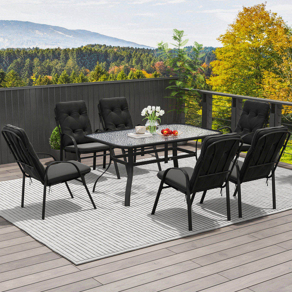 Outsunny 6 Seater Garden Dining Set with Umbrella Hole Black Image 3