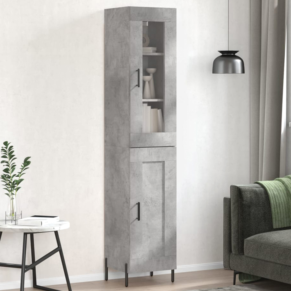 vidaXL 2 Door Glass and Wood Concrete Grey Highboard Image 1