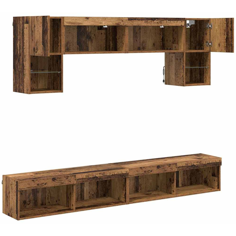 vidaXL 2 Door 10 Shelf Old Wood Wall Mounted TV Unit with LED Lights Image 9