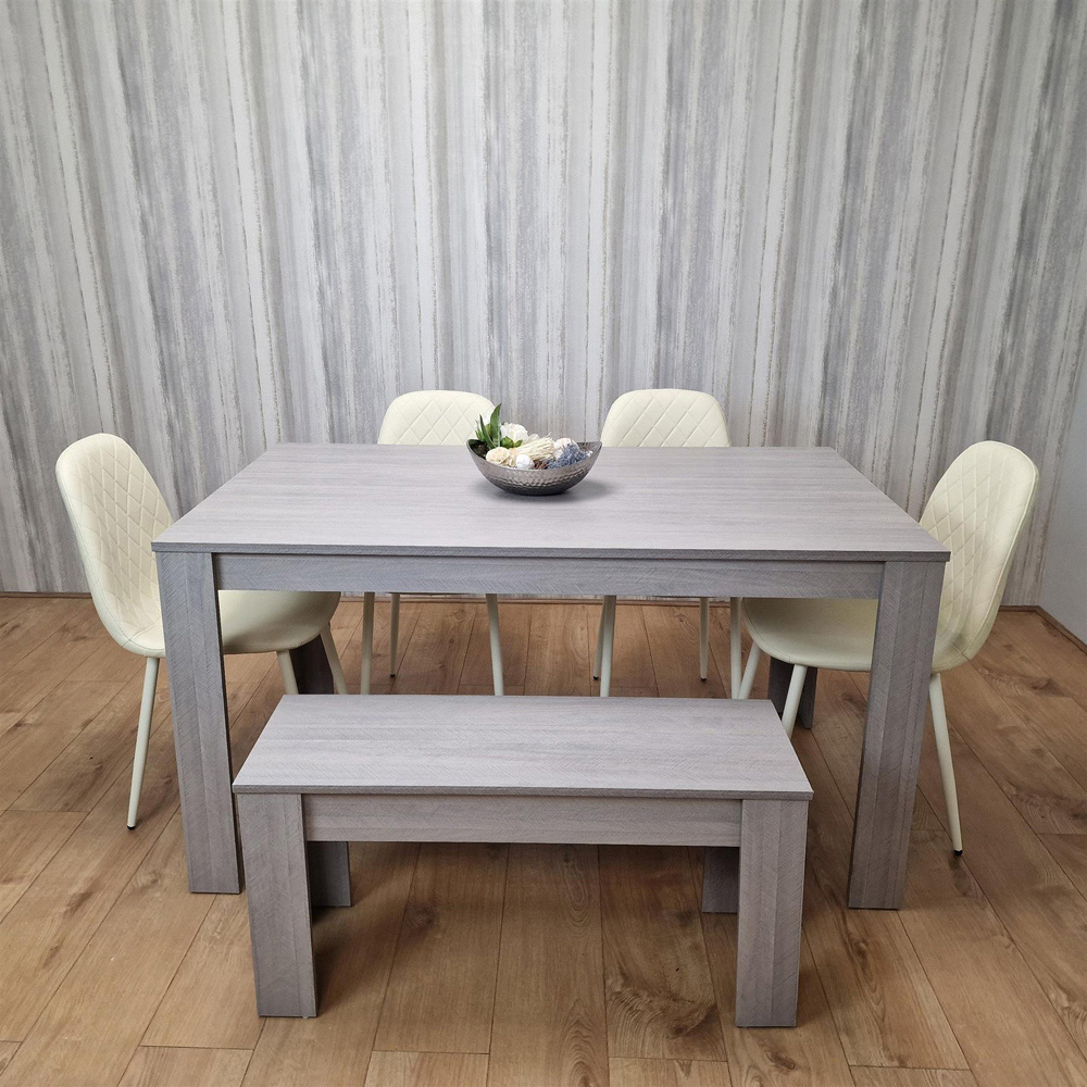 Kosy Koala 6 Seater Faux Leather Gem Pattern Dining Bench Set Grey and Cream Image 4