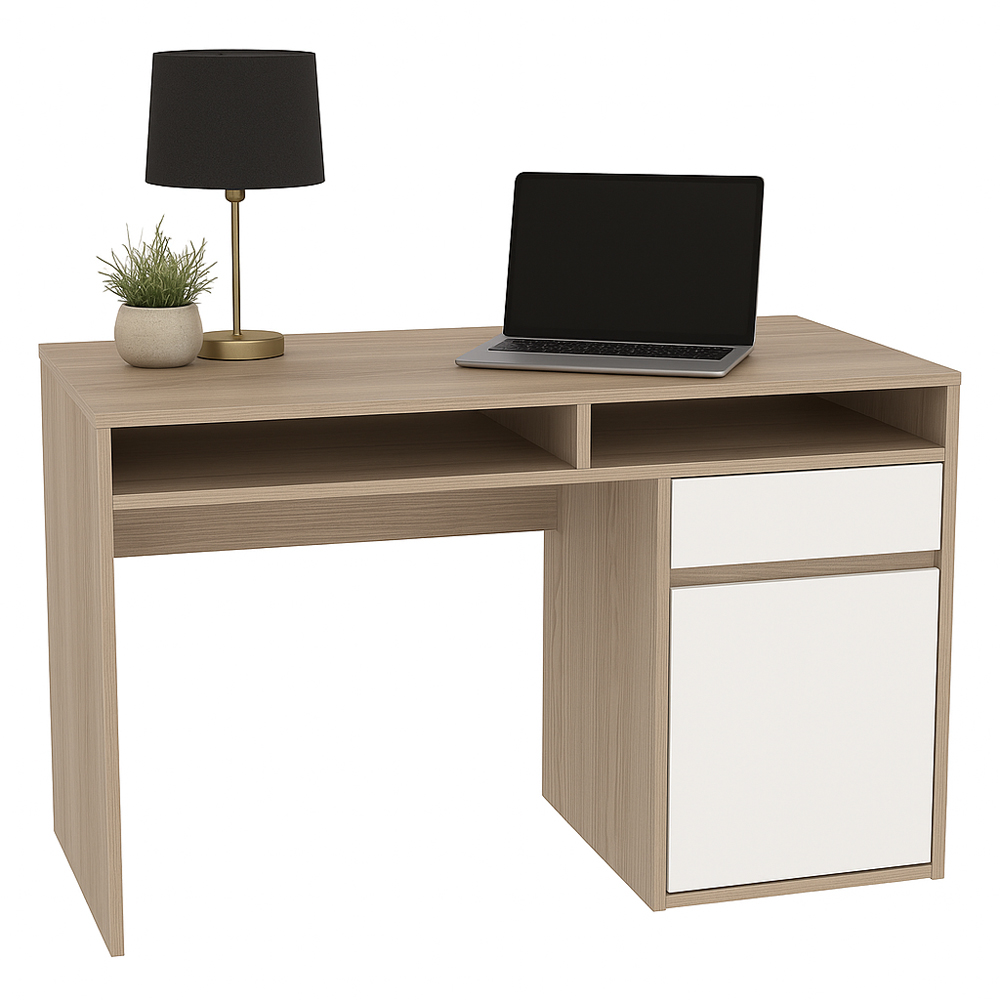 Decorotika Isla Single Door Single Drawer 2 Shelf Corner Computer Cordoba White Image 2