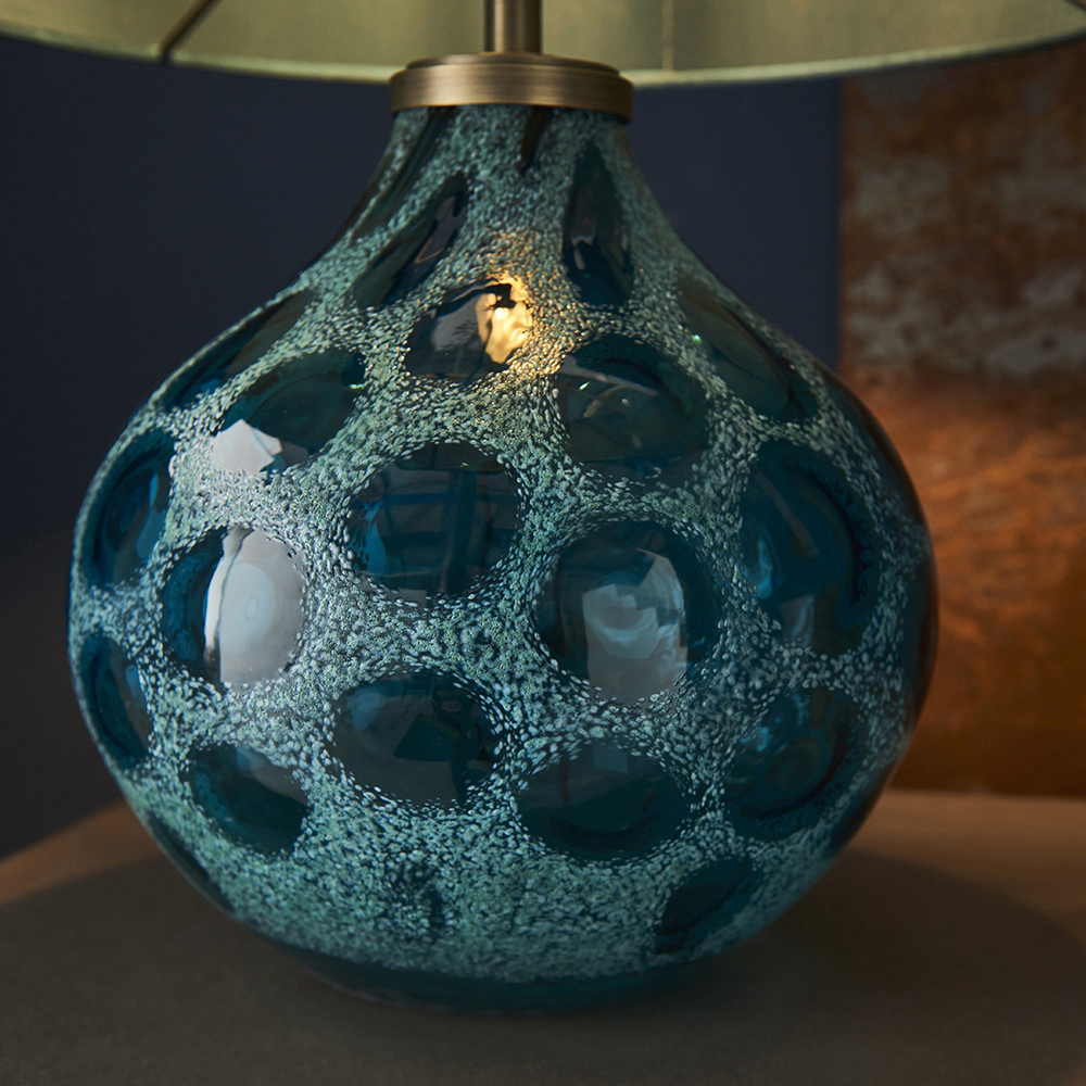 Merano Vibo Teal Glass and Antique Brass Plate Table Lamp Image 3