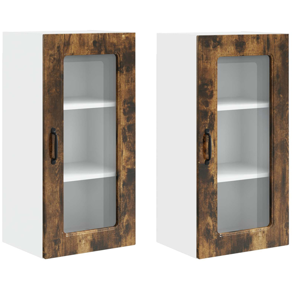 vidaXL Kalmar Single Door Smoked Oak Wall Kitchen Cabinet 2 Pack Image 8