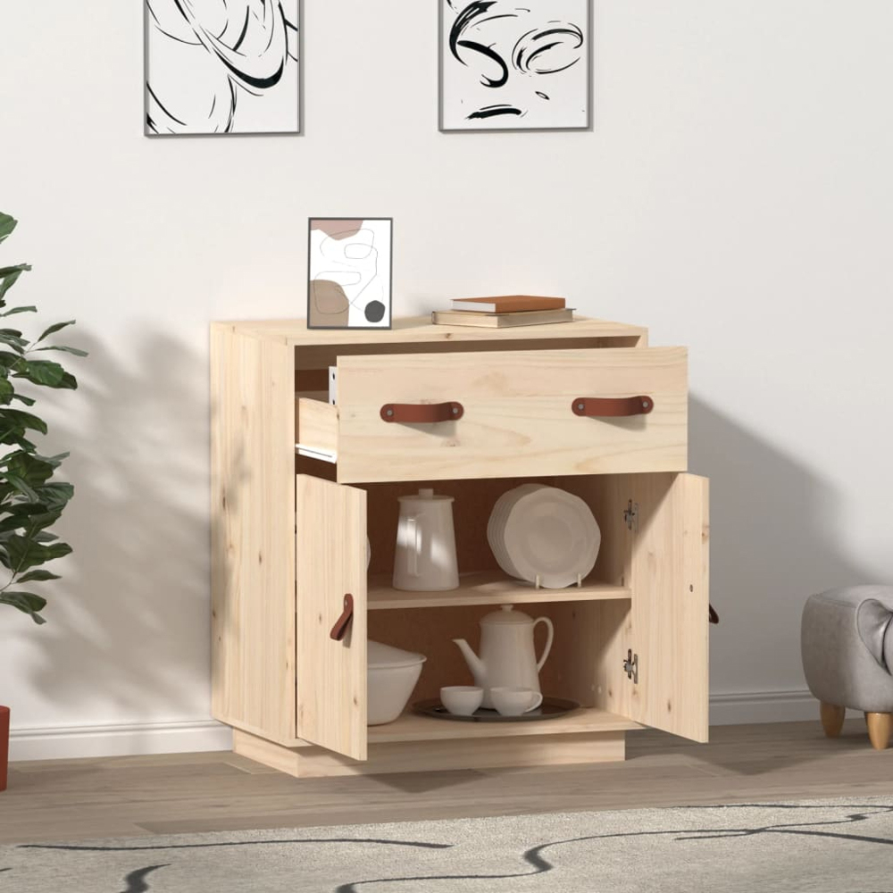 vidaXL 2 Door Single Drawer Natural Sideboard Image 6