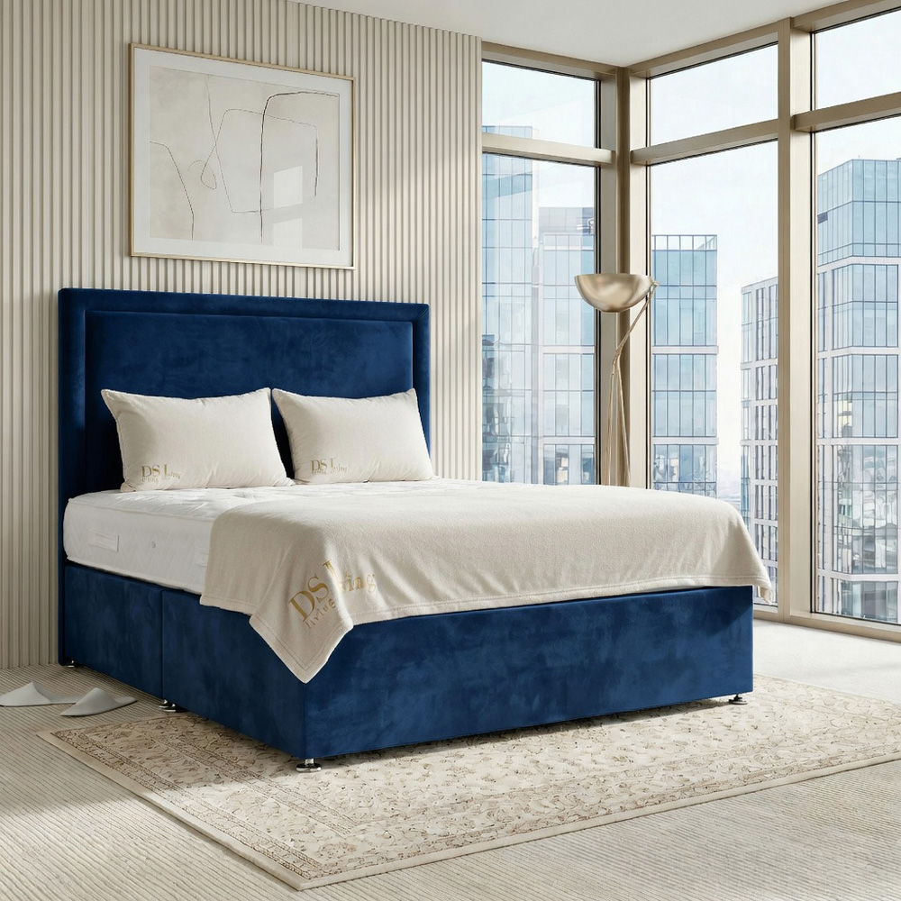 DS Living Velmont King Size Dark Blue Plush Divan Bed Image 3