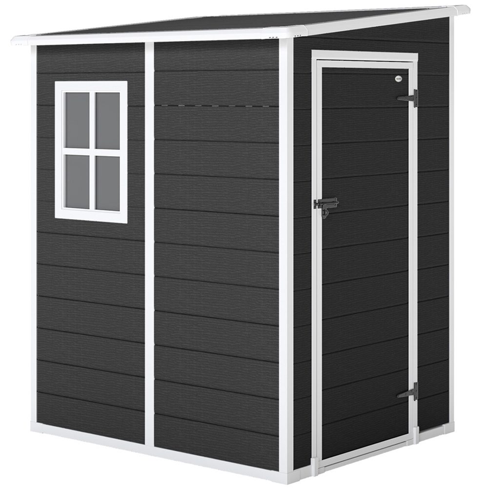 Outsunny 4 x 5ft Black Plastic Lockable Pent Garden Shed with Lean To Image 1