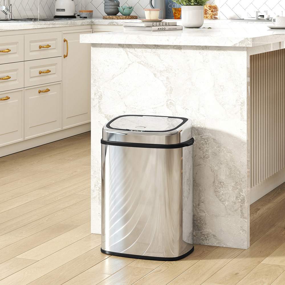 HOMCOM Silver Tone Stainless Steel Automatic Sensor Bin 50L Image 2