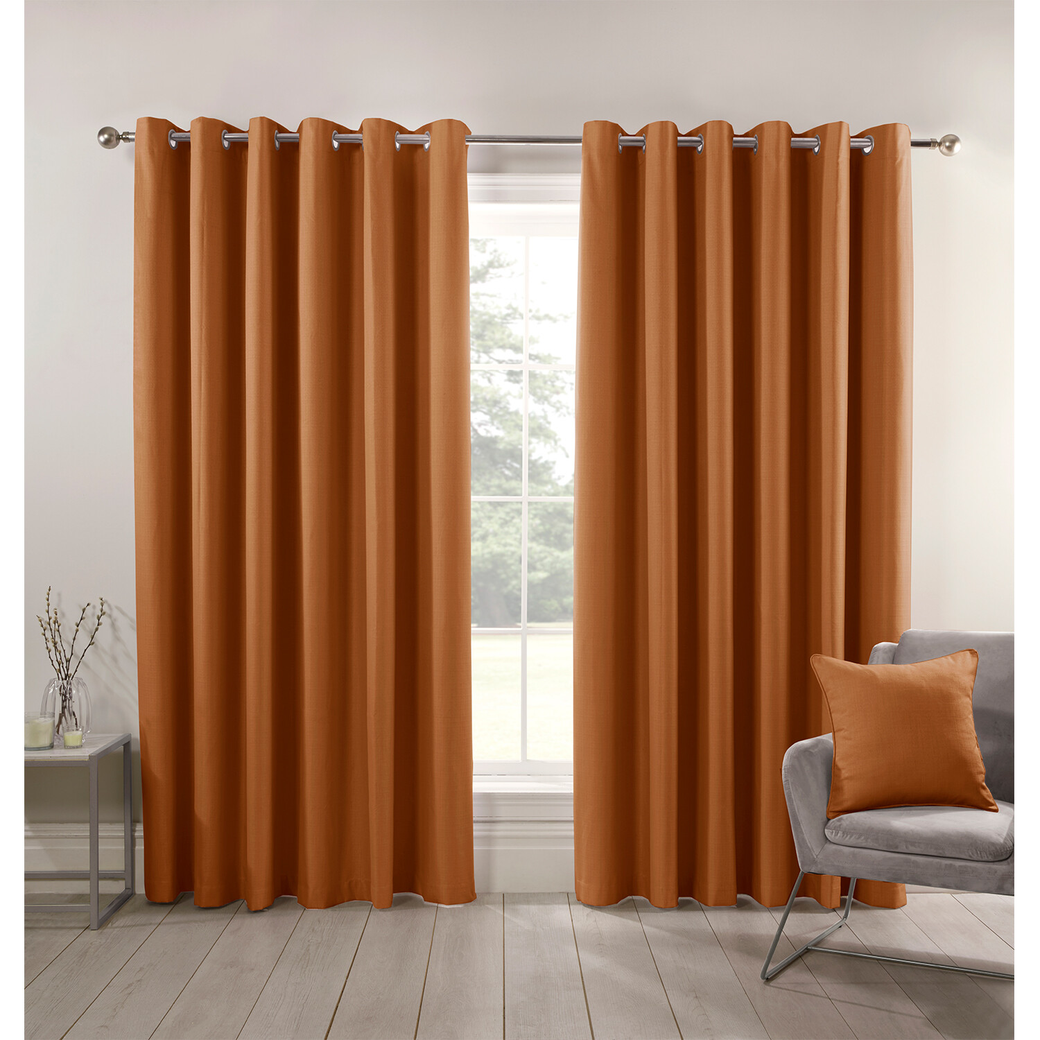 Divante Hoxton Orange Blackout Eyelet Curtains 168 x 183cm Image 1