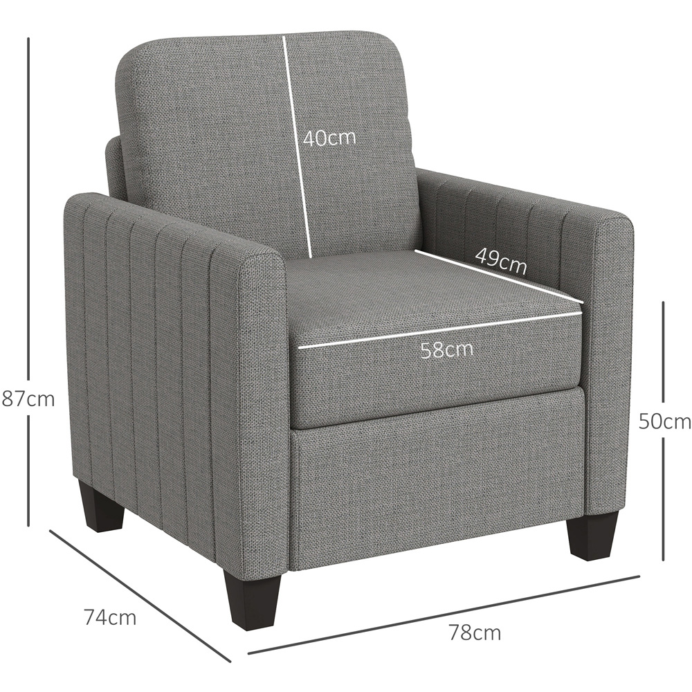HOMCOM Grey Channel Tufted Modern Fabric Accent Armchair Chair Image 8
