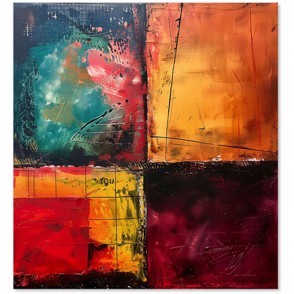 Warren Reed Designer Quadrant Fusion Colours in Conflict Glass Kitchen Splashback 65 x 60cm Image 2