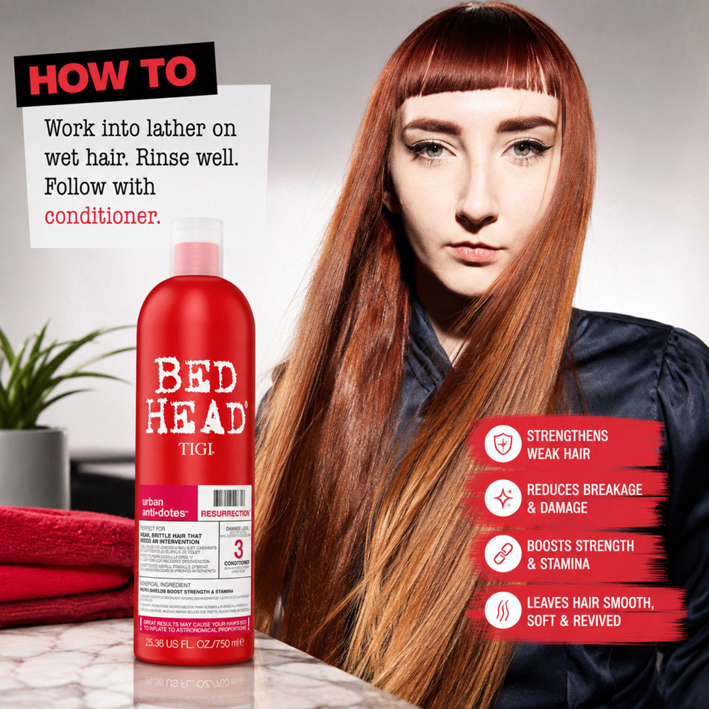 TIGI Bed Head Urban Antidotes Damaged Hair Resurrection Conditioner 750ml 3 Pack Image 8
