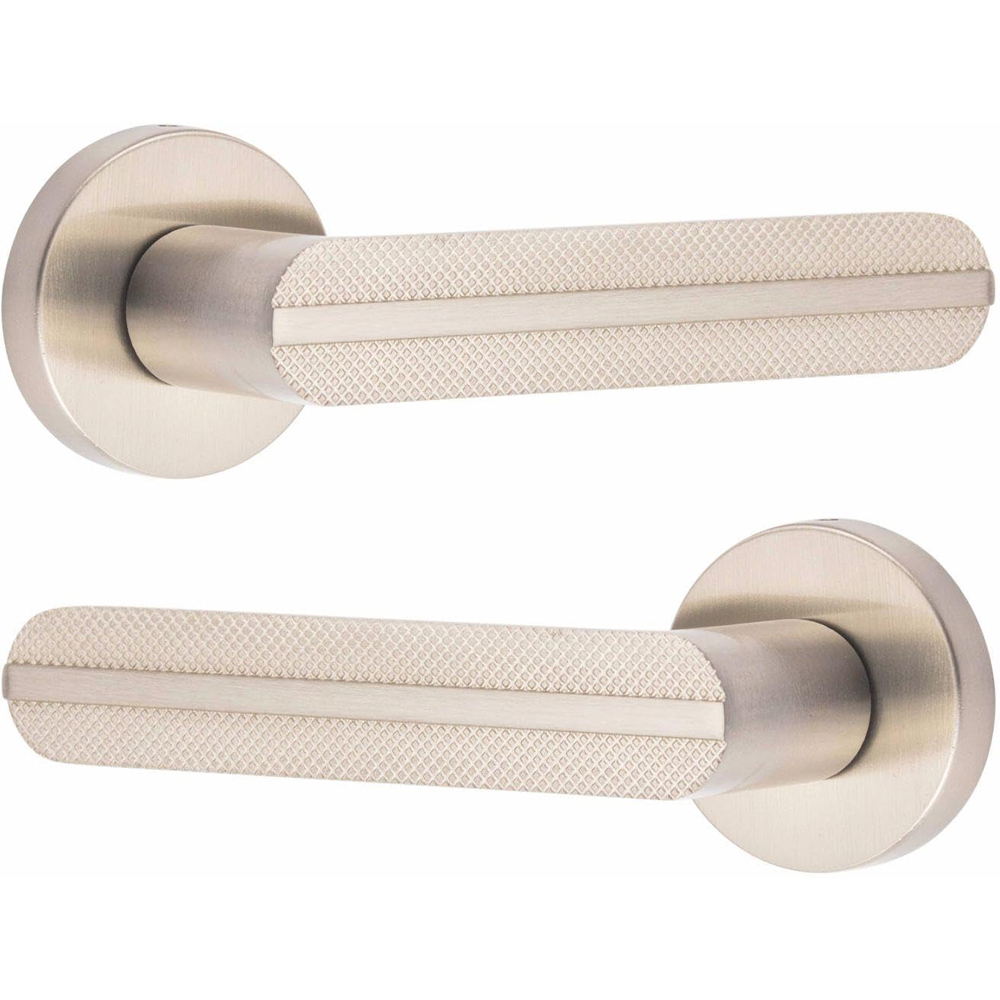 Golden Grace Satin Nickel Modern Lima Knurled Door Handle Set Image 3
