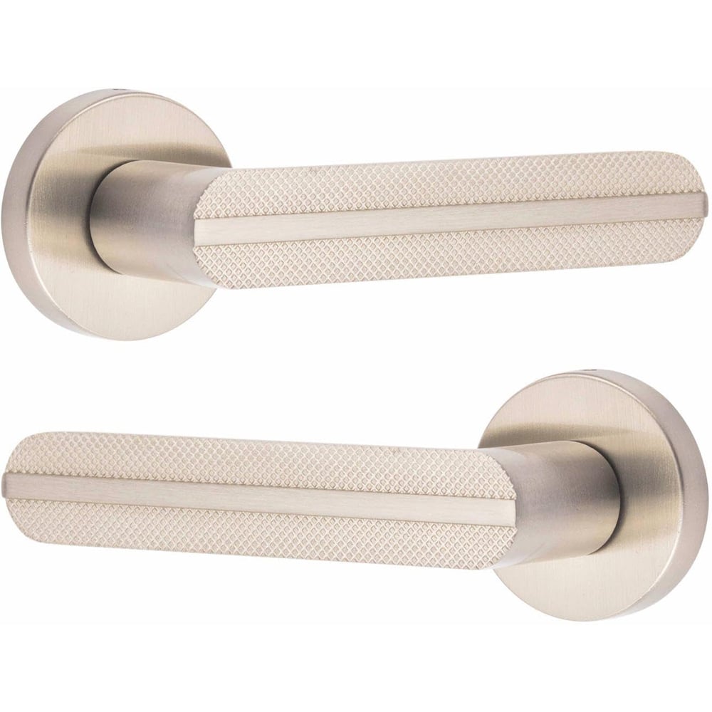 Golden Grace Satin Nickel Modern Lima Knurled Bathroom Door Handle Set Image 3