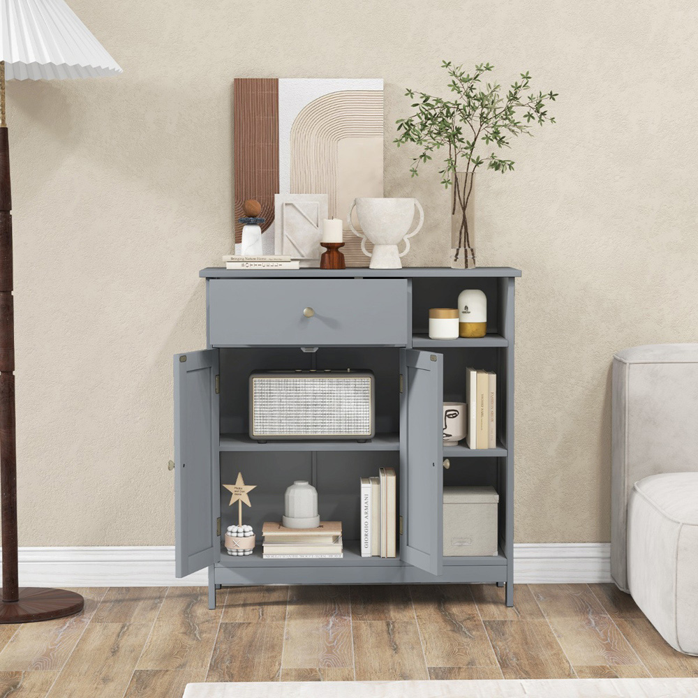 Costway Single Drawer 2 Door 3 Shelf Grey Floor Cabinet Image 3