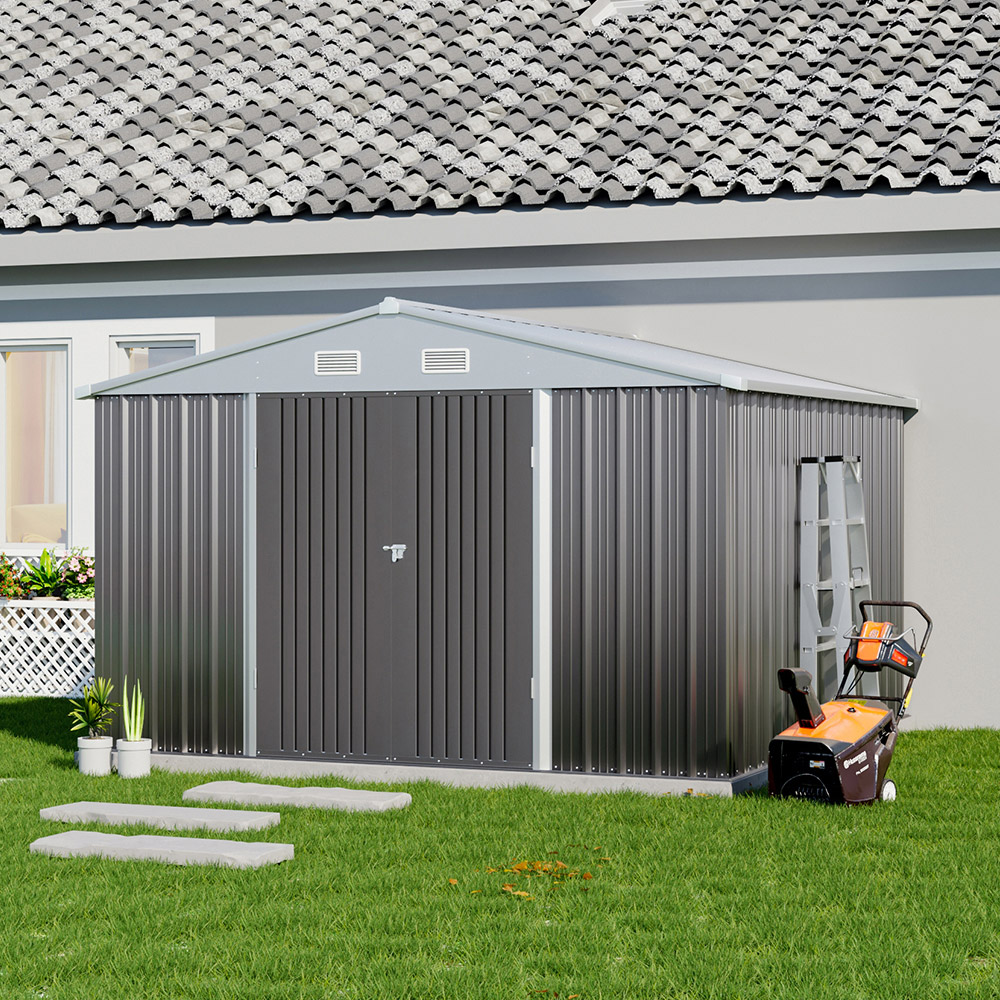 Living and Home 10.4 x 8.7ft Grey Lockable Metal Storage Shed Image 2