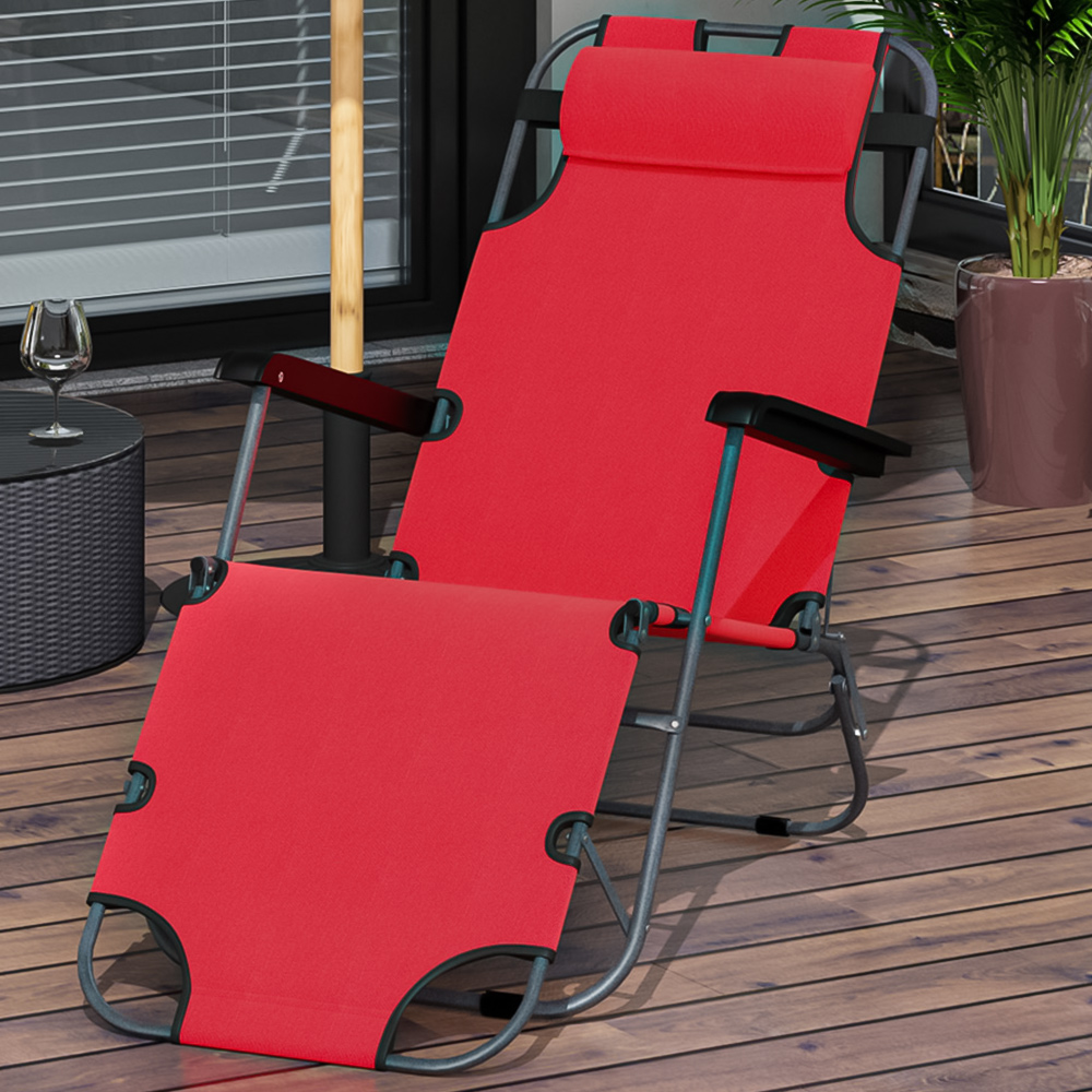 Outsunny 2 in 1 Red Folding Recliner Chair and Sun Lounger Image 1