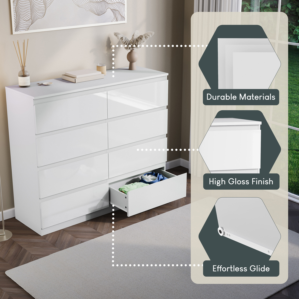 VIDA DESIGNS Glinton 8 Drawer White Chest of Drawers Image 6