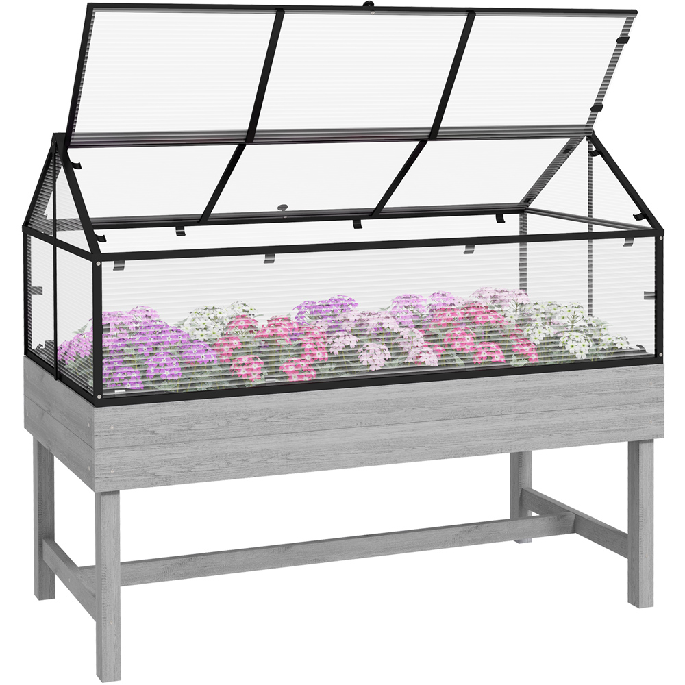 Outsunny Distressed Grey Elevated Wood Planter with Mini Greenhouse Raised Garden 120 x 60 x 103cm Image 1