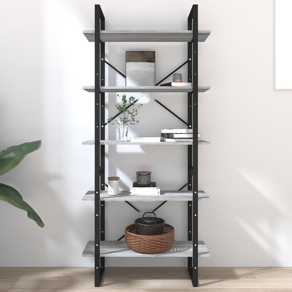vidaXL 5 Shelf Grey Sonoma Oak Bookcase Image 1