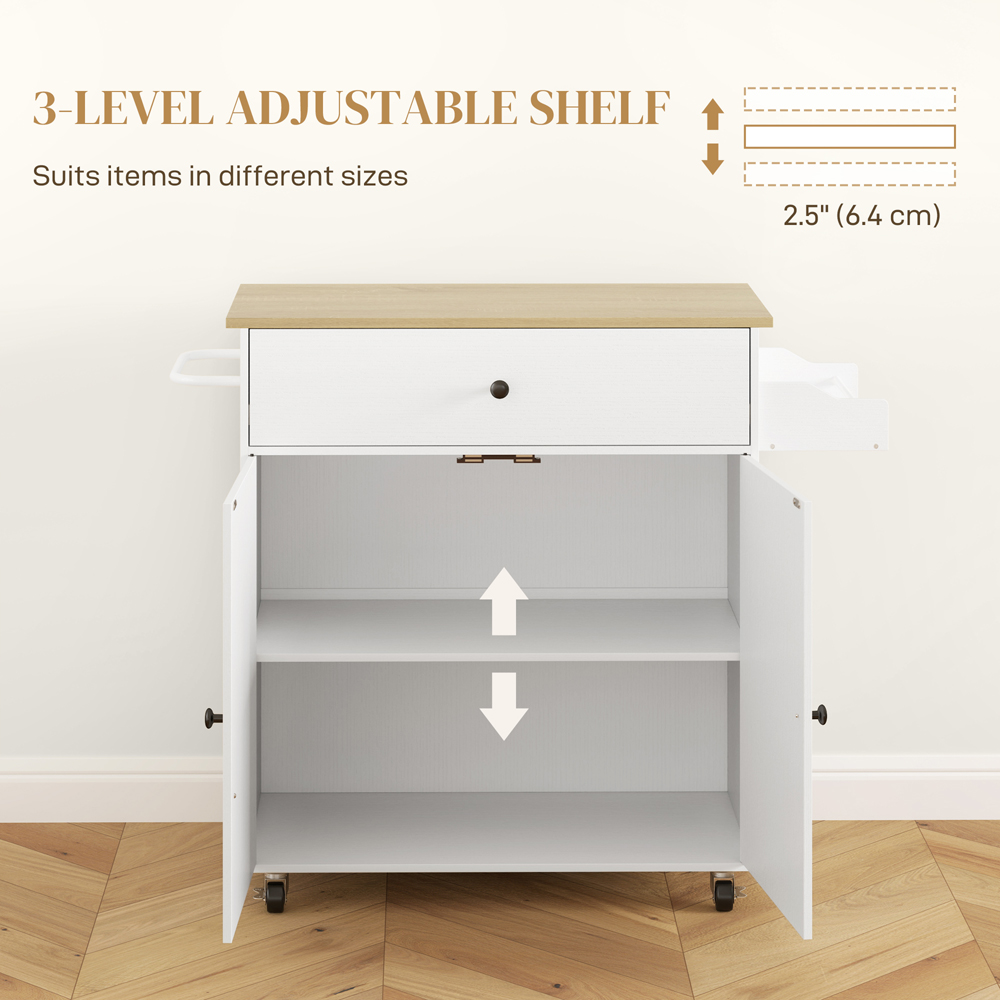 HOMCOM 2 Door Single Drawer White Kitchen Island Cart Image 6