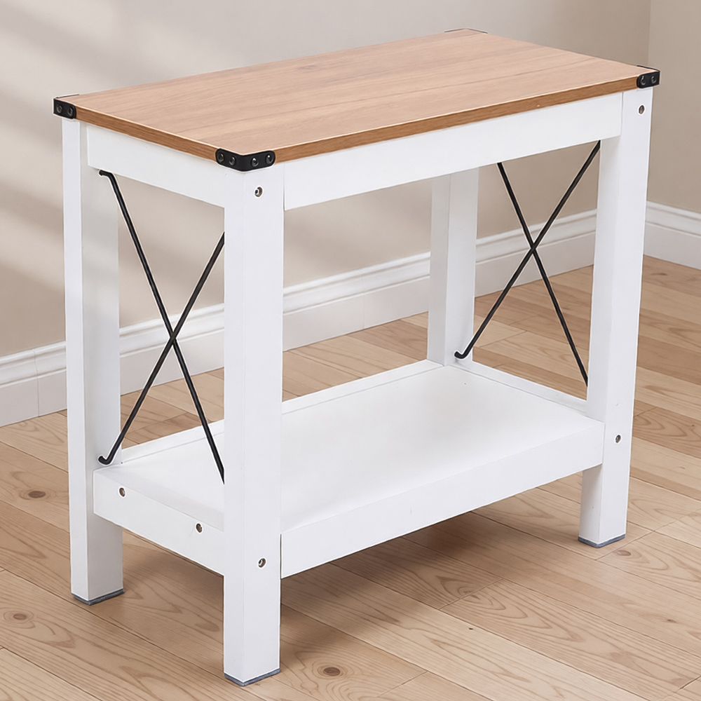 Living and Home Single Shelf White Side Table Image 1