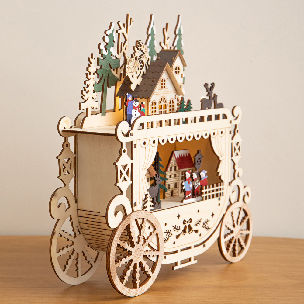Samuel Alexander Warm White LED Wooden Christmas Carriage Village 25cm Image 6