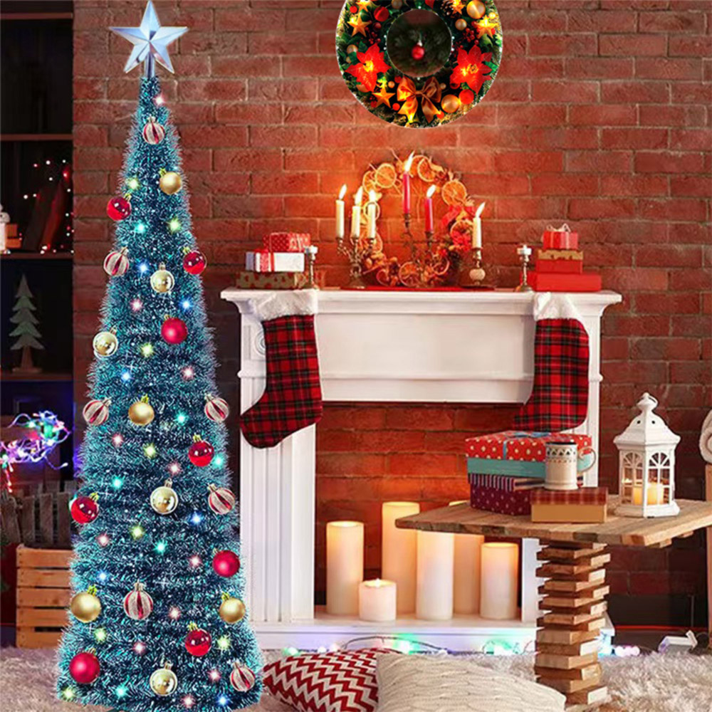 AMOS Peacock Pre Lit Blue Artificial Christmas Tree with Tree Top Star and Baubles 5ft Image 2