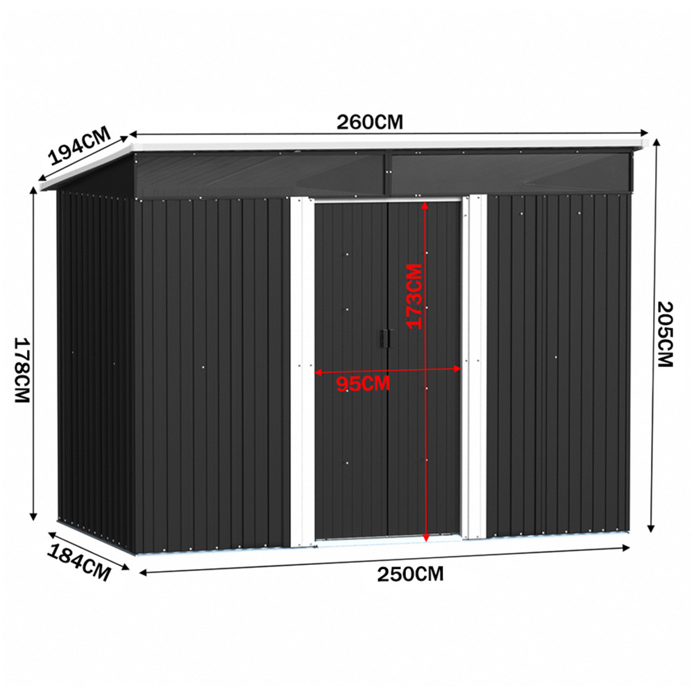 Living and Home 6 x 8.5ft Black Metal Garden Storage Shed with Lockable Sliding Doors Image 6