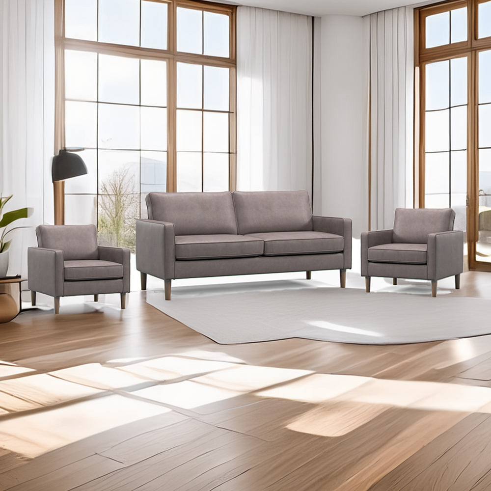 Bexhill 5 Seater Grey Faux Leather Sofa Suite Image 1