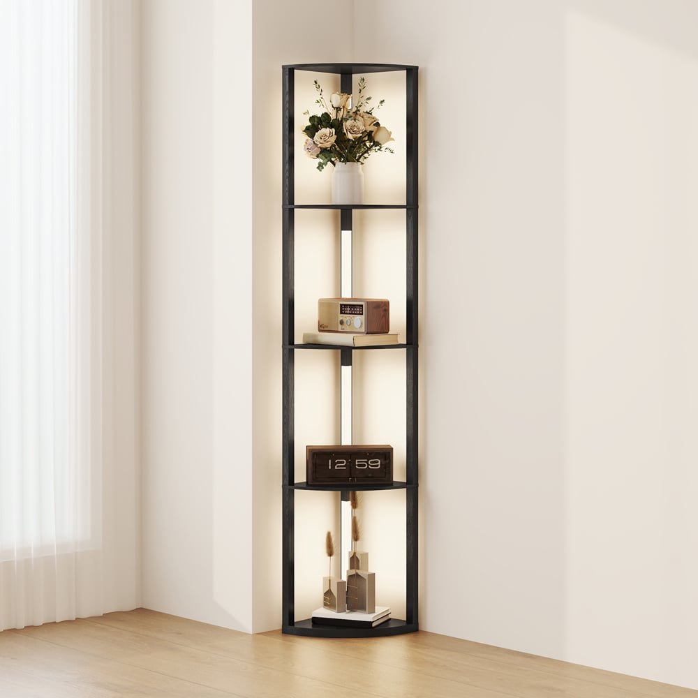 Portland 4 Shelf Black Dimmable Warm White LED Corner Floor Lamp Image 3