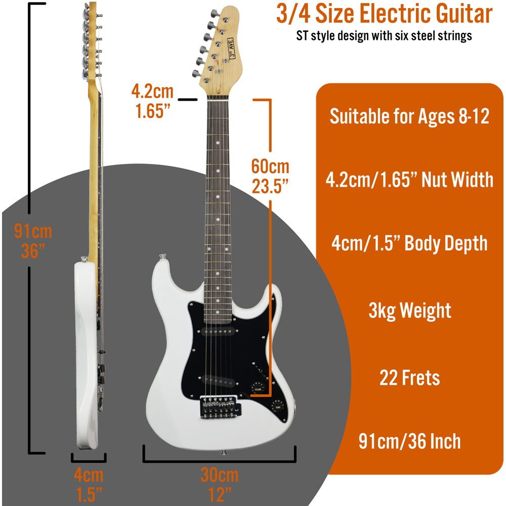 3rd Avenue White 3/4 Size Electric Guitar Set Image 6