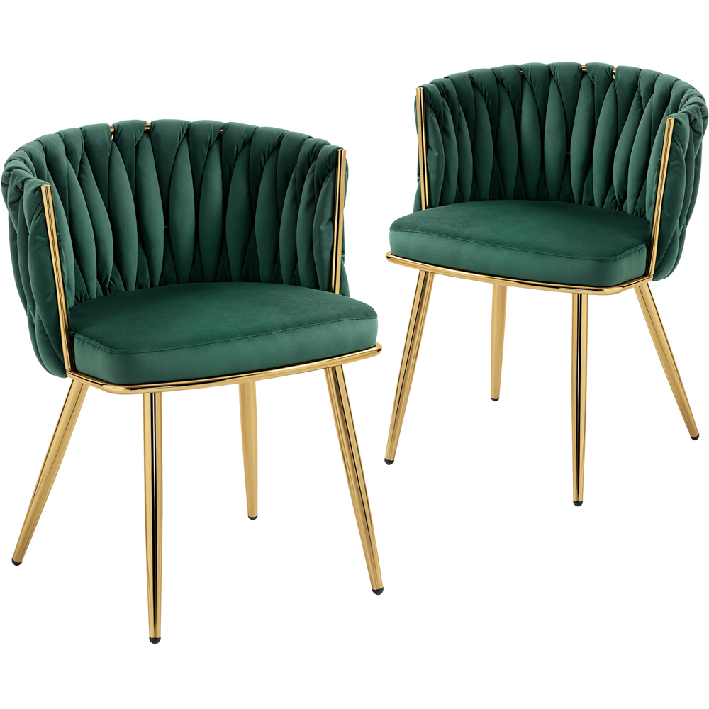 Portland Set of 2 Dark Green Upholstered Dining Chair Image 2
