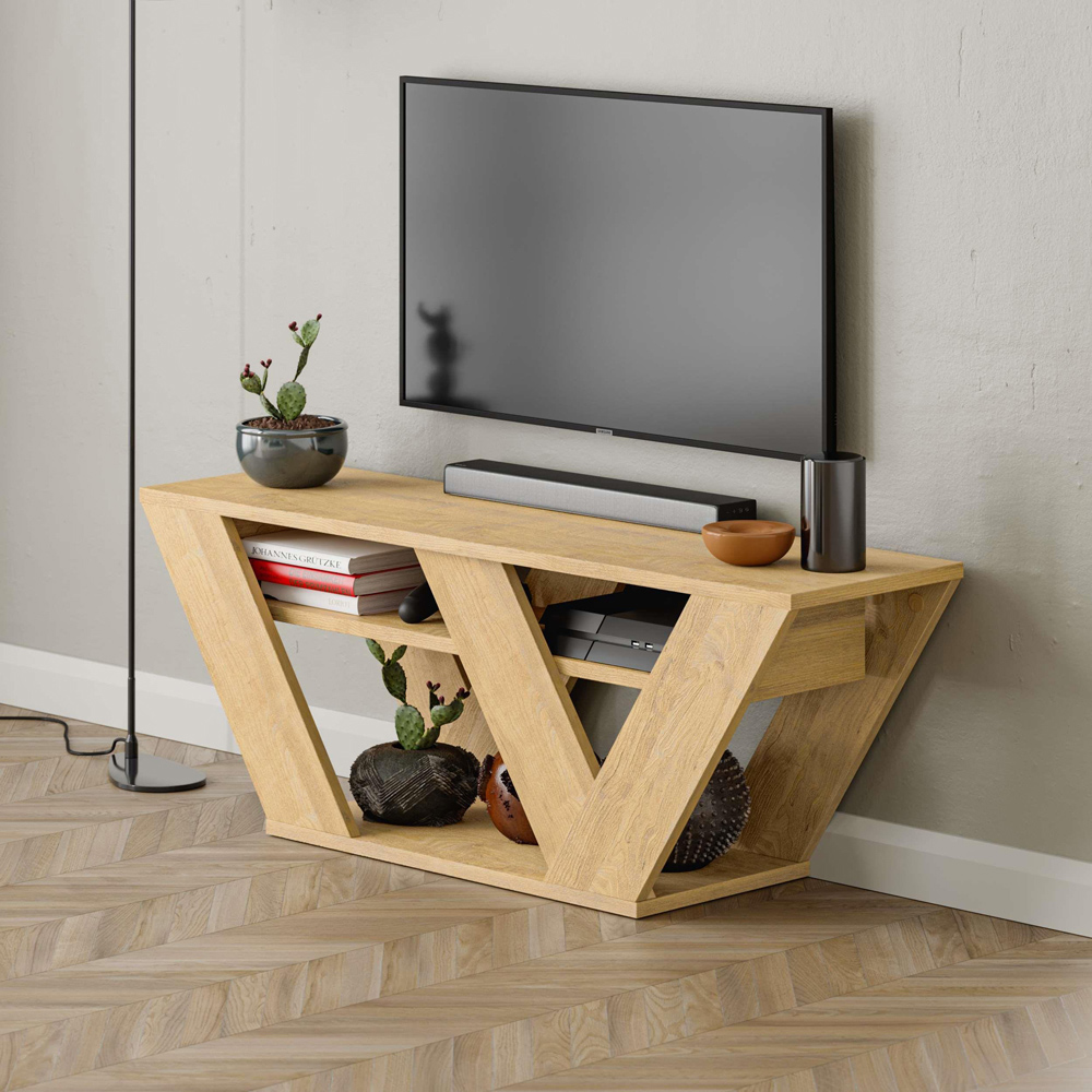 Decortie Pipralla 2 Shelf Oak Modern TV Unit Image 5