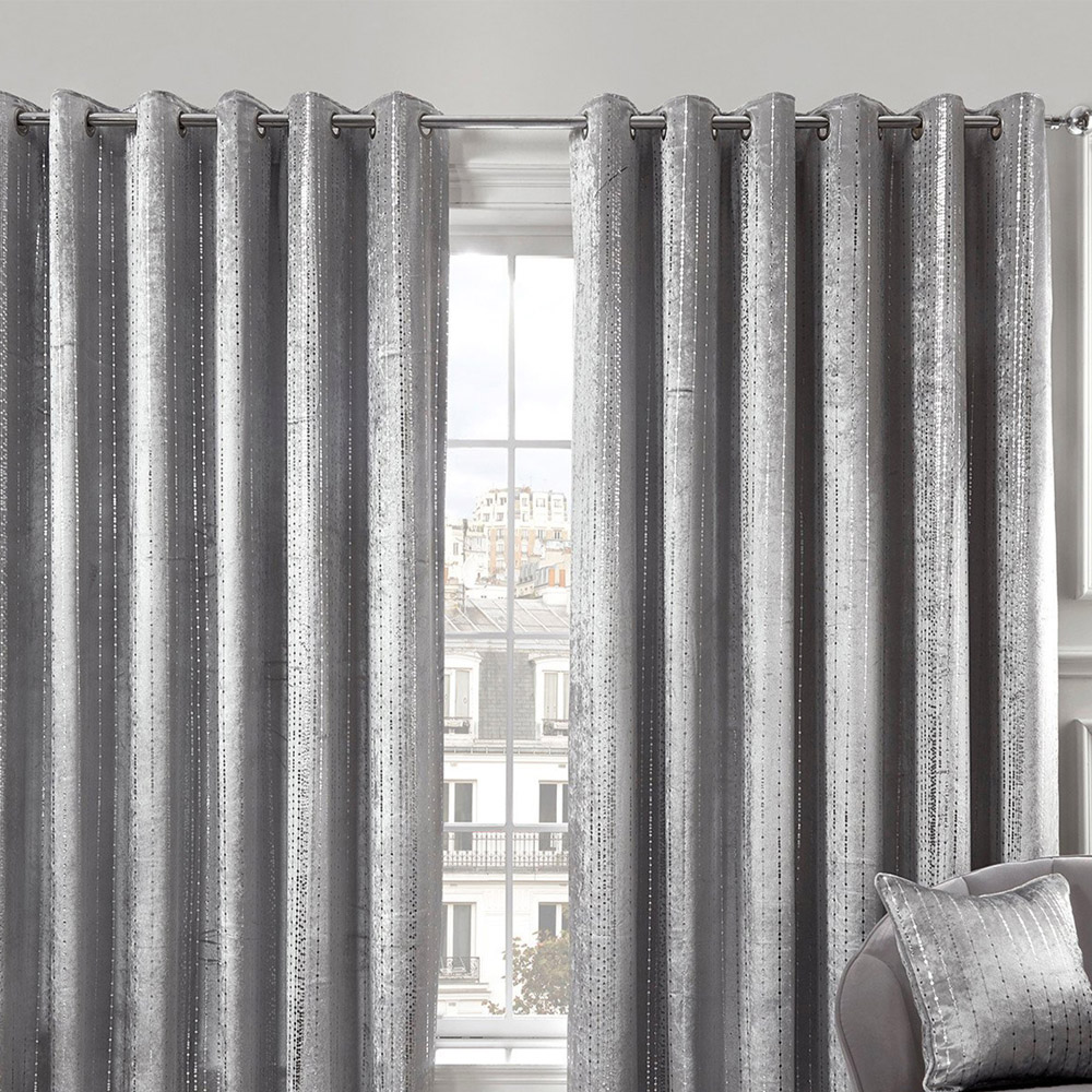 Divante Selina Silver Foil Dotty Stripe Eyelet Curtain 229 x 229cm Image 6