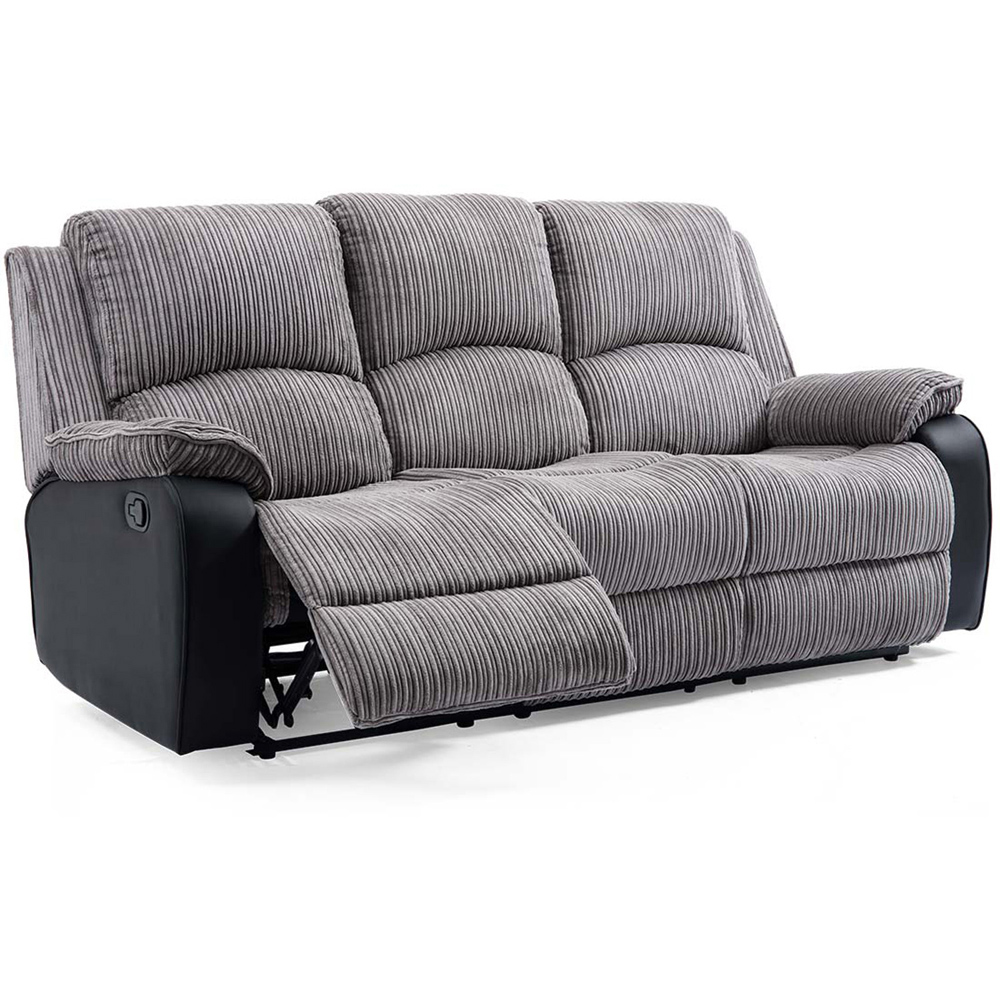Furniture Online Postana 3 Seater Grey High Back Jumbo Cord Manual Recliner Sofa Image 5