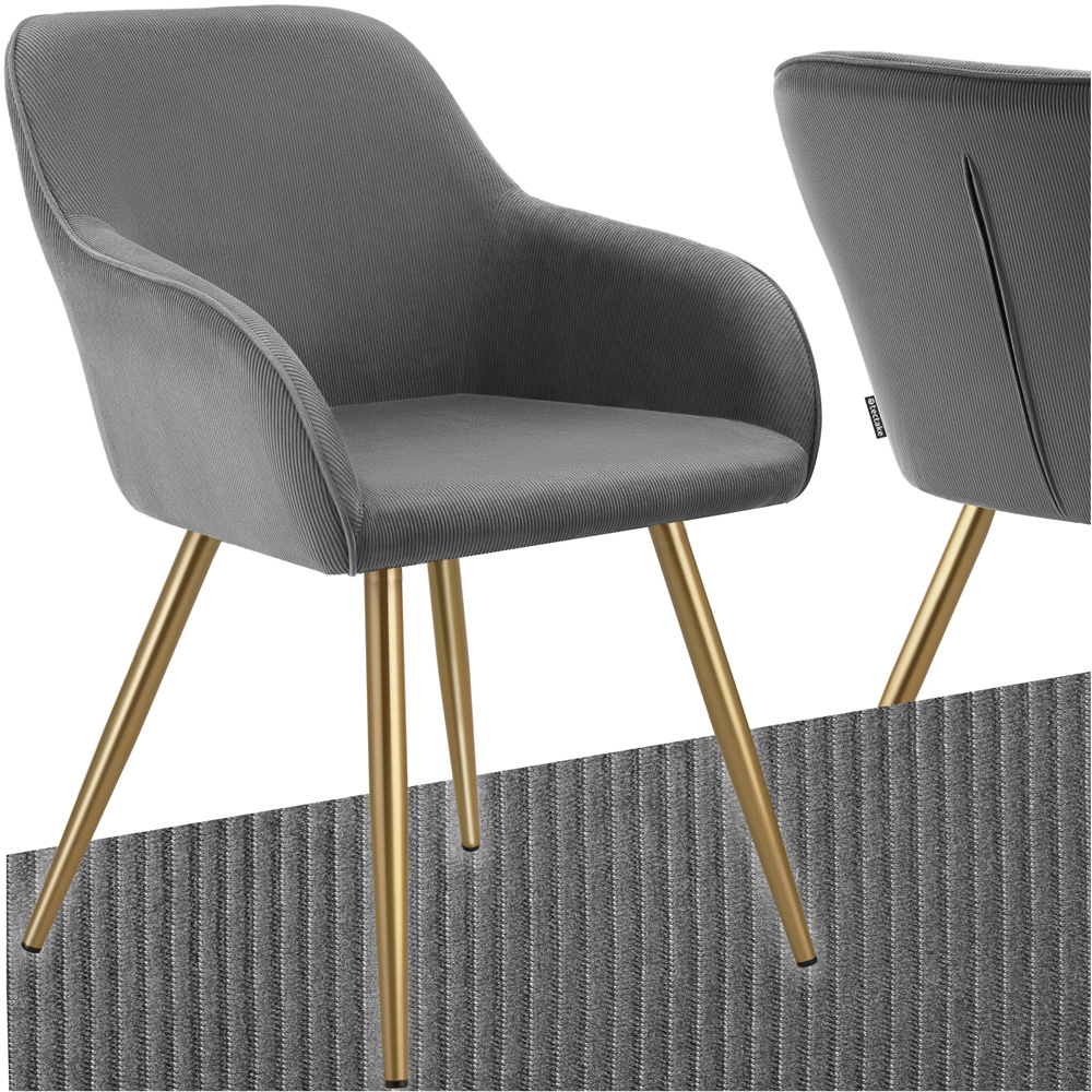 tectake Marilyn Grey and Gold Corduroy Padded Dining Chair Image 2