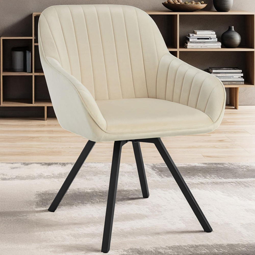 tectake Set of 6 Cream Velvet Lounge Armchair Image 1