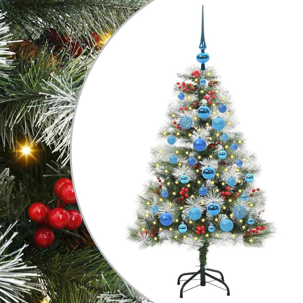 vidaXL Pre-Lit Blue Baubles Green Artificial Snow Flocked Christmas Tree 4ft Image 2