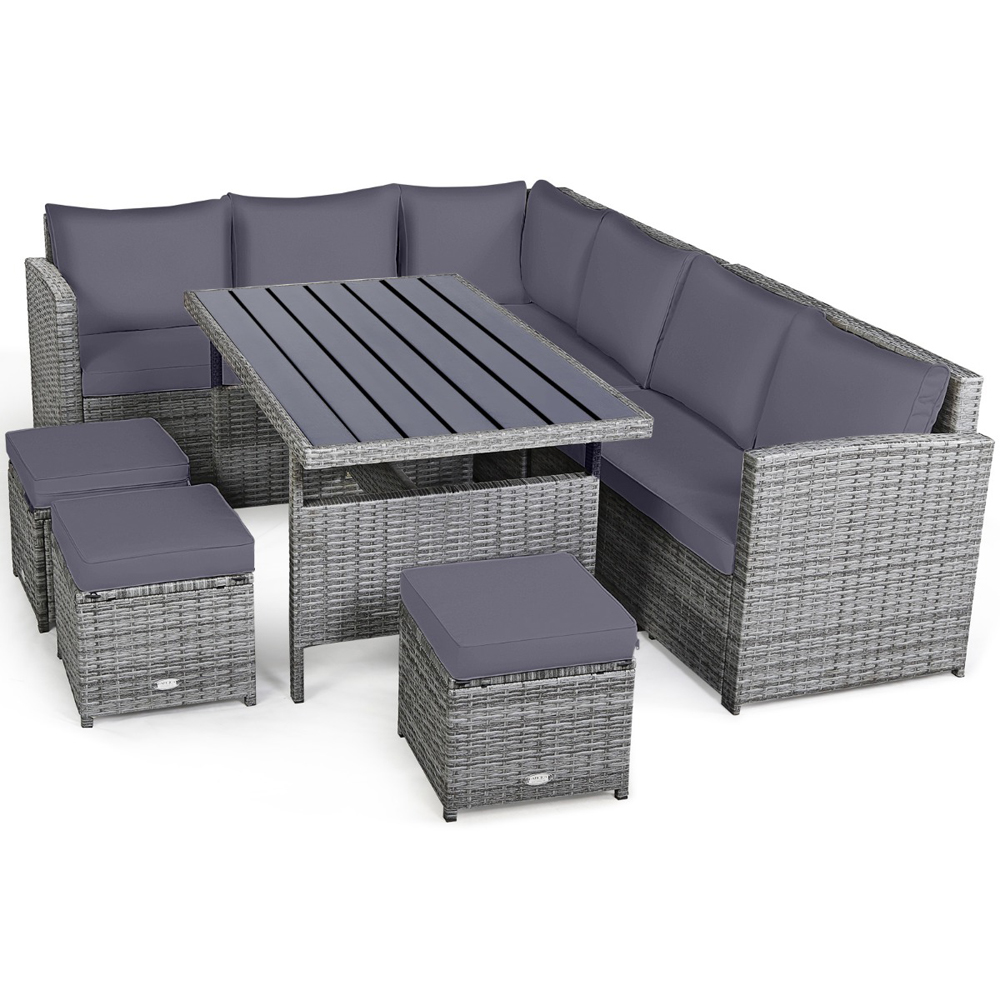 Costway 10 Seater Grey Rattan Patio Lounge Set with Back and Seat Cushions Image 4