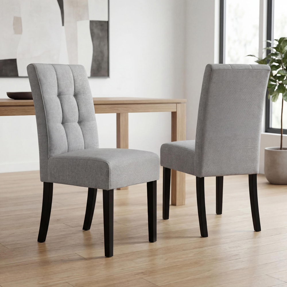 Portland Harlow Silver Grey Linen Black Legs Waffle Back Dining Chair Image 7
